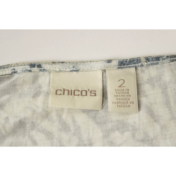 Chico's Tunic Top Asymmetrical Hem Multi Pattern Women L Cream Blue Long Sleeve - Picture 6 of 10